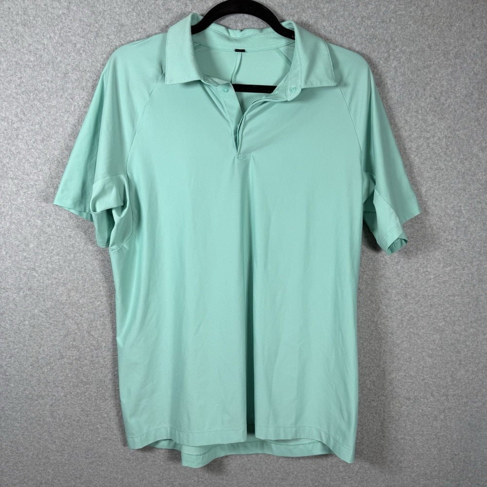 Lululemon golf polo mens large seafoam green snap front shirt athletic stretch